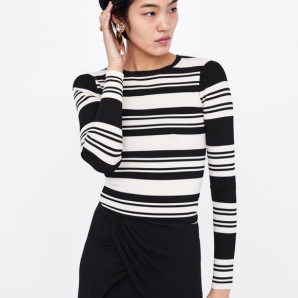 Zara Knit Striped Sweater Top Size Medium - Picture 4 of 4